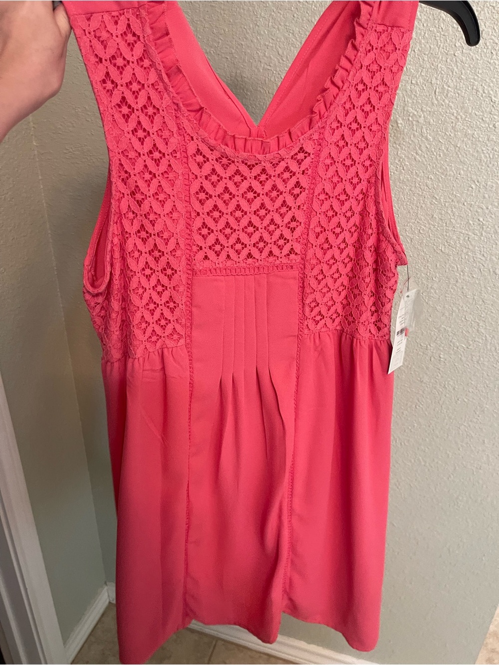 Signature Studio Coral-Pink Crochet Yoke Tank Dressu new